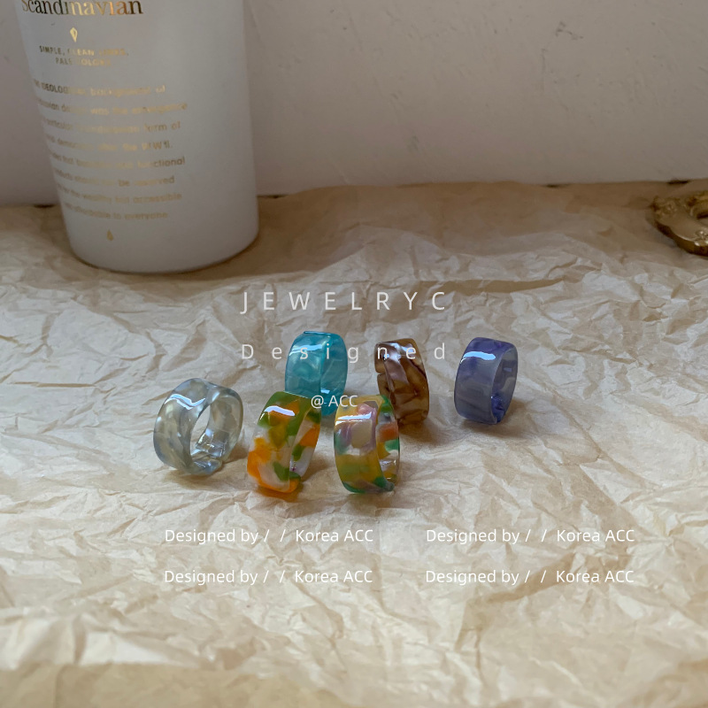 2026 Korean Dongdaemun Style Acrylic Resin Gradient Open Ring for the Middle Finger, Minimalist Style Ring