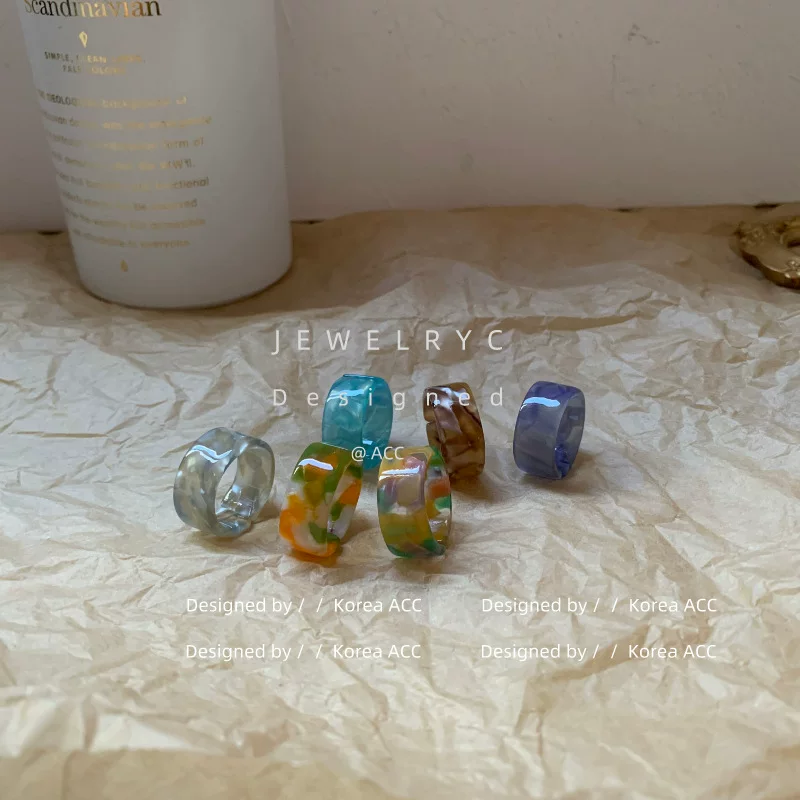 Кольцо (Korea ACC) Acrylic One-Size Chunky Ring для указательного пальца, цветной мраморный узор