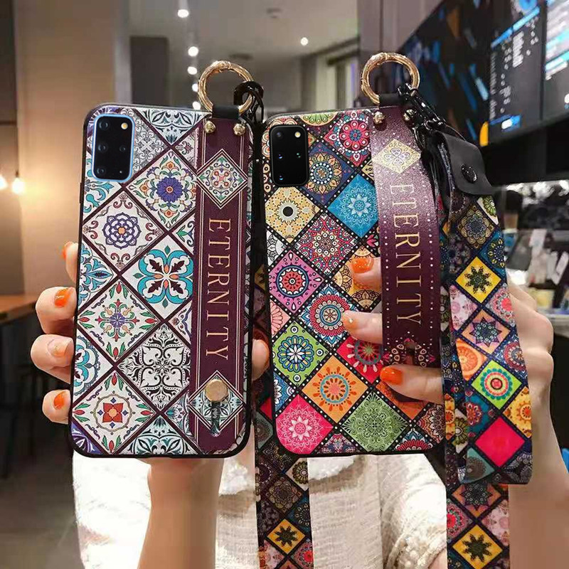 Vintage Ethnic Style Mobile Phone Case for Samsung S24 Note20 Wristband Lanyard Soft iphone15 Protective Case A52