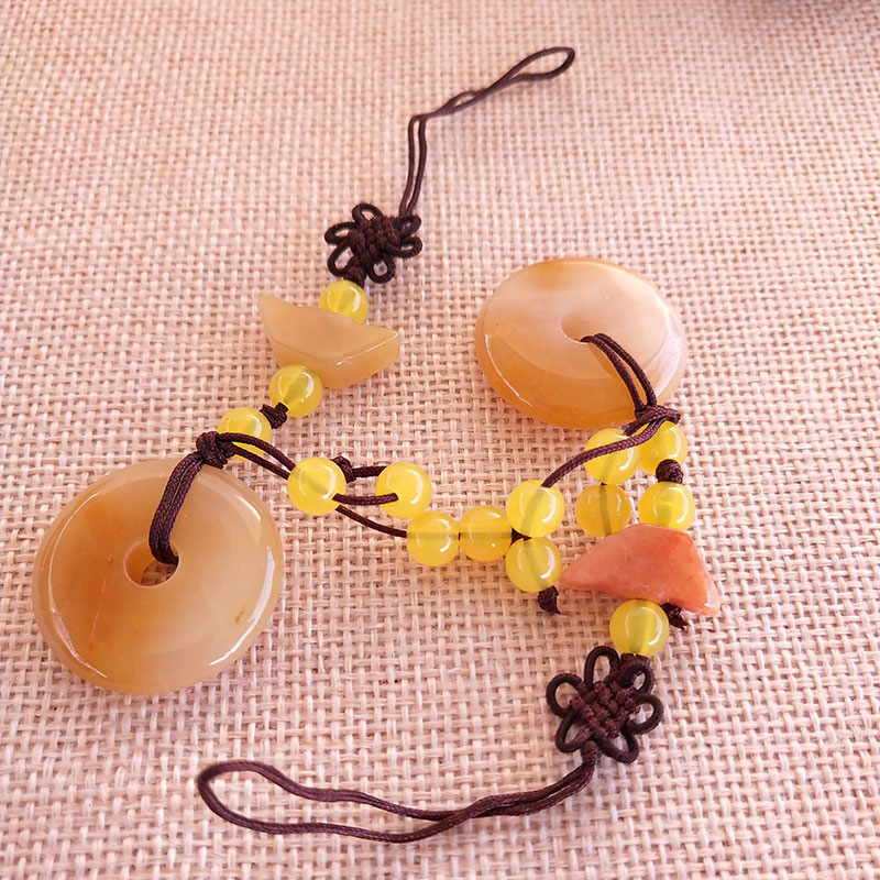 黄玉挂件平安扣苹果龙圈葫芦牛角梳玉石吊坠配件木梳挂件扇子挂