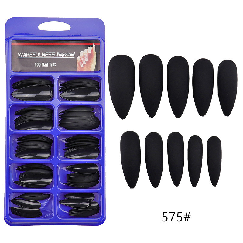 Matte black long fake nails