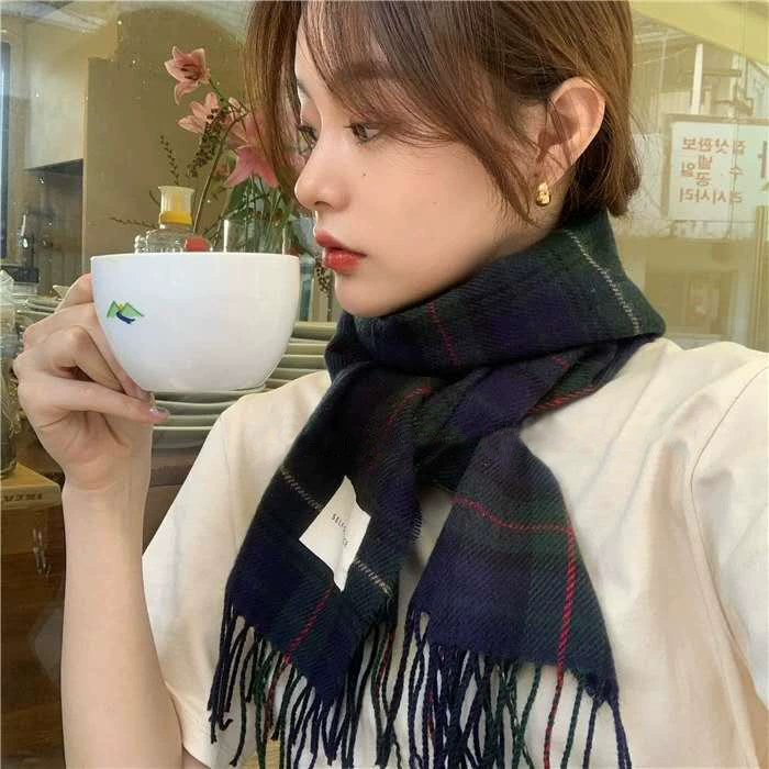Double-Sided Faux Fur Scarf, 200×60 cm, Long Warm Soft Korean Style Plaid