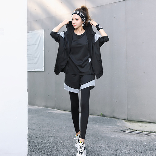 Women's Loose Plus Size Gym Set 200 Lbs Yoga Clothes 5-Piece Set Fashion Running Quick Dry Clothes