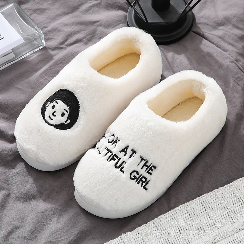 Pantuflas de algodón cálidas para interiores para el hogar, zapatos de felpa divertidos para parejas, zapatillas de cabeza para hombres y mujeres lindos de dibujos animados