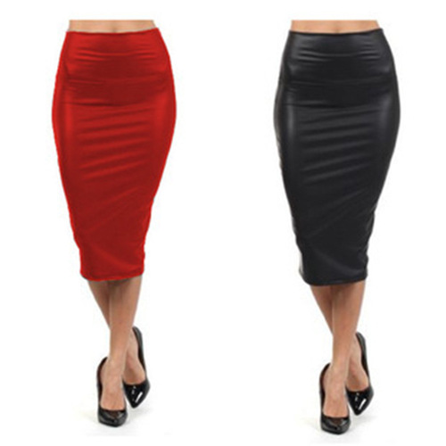 European and American package hip skirt leather skirt OL matt imitation leather sexy high waist knee-length middle skirt European and American women's clothing