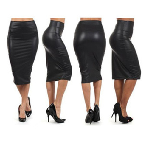 European and American package hip skirt leather skirt OL matt imitation leather sexy high waist knee-length middle skirt European and American women's clothing