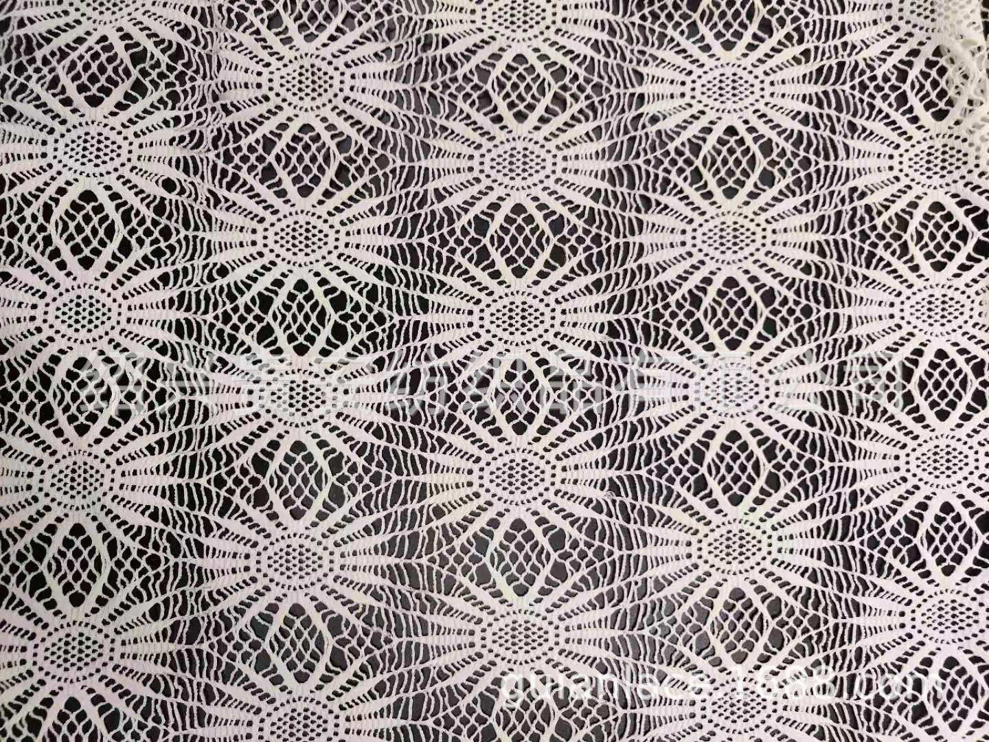 涤氨圆机纬编布蕾丝面料花边网布弹力大太阳米杏色现货女装童装