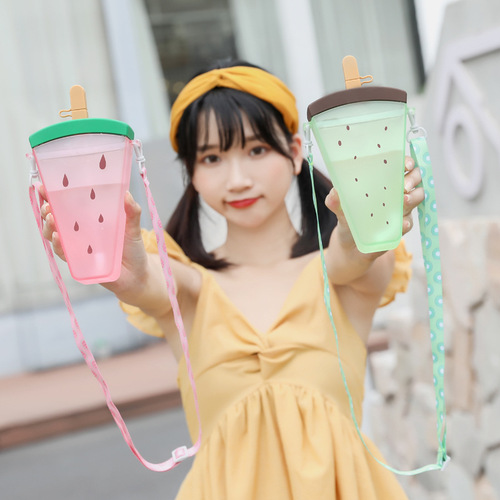 Yafeiqi Creative Watermelon Plastic Straw Water Cup Strap Juice Cup Ice Cream Student Water Cup Gift Cup Wholesale