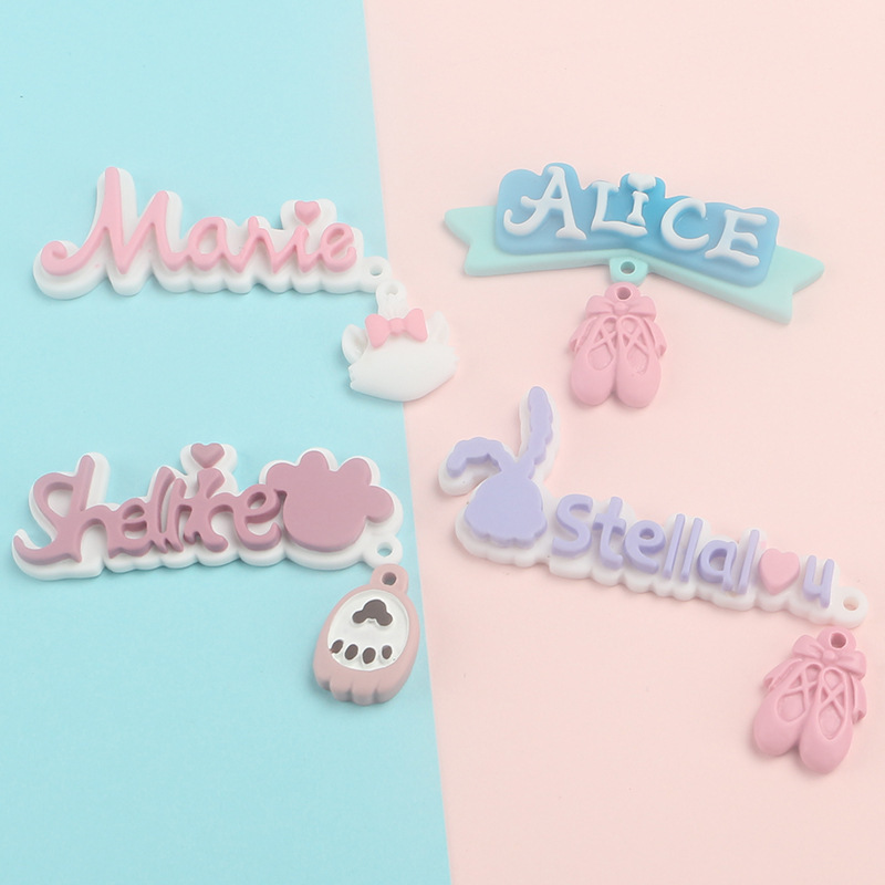 Resin cartoon character name English plate diy cream glue mobile phone case children's hair accessories hair rope pendant material