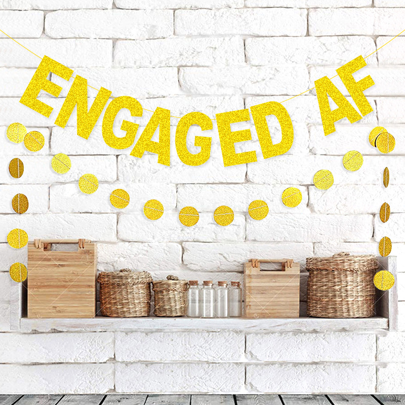 Europa y América del banquete de boda decoración suministro directo la fábrica cadena redonda bandera ENGAGED AF oro Glitter Garland