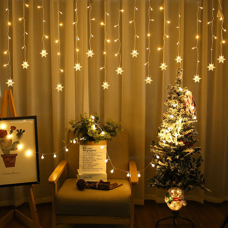 LED copo de nieve tira de hielo luz mariposa cortina de luz Cadena de luz de colores luz intermitente decoración de la habitación Navidad vacaciones luz cadena chica corazón