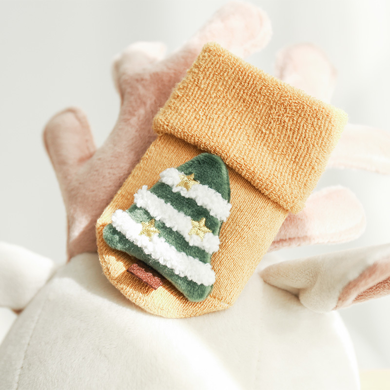 20 años Otoño e Invierno Terry espesó los calcetines del bebé que dispensan los Calcetines antideslizantes del piso del bebé calcetines de la muñeca de la historieta de la Navidad de los niños