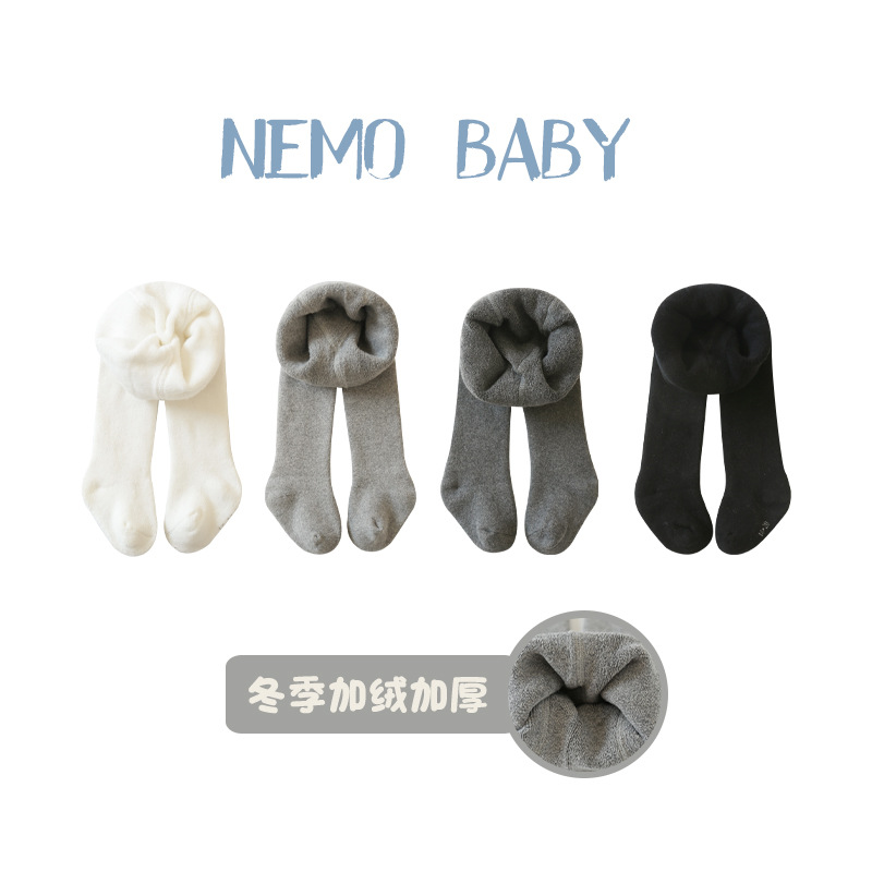 2022 de invierno nuevos niños pantimedias algodón peinado niñas jumpsuit espesado Terry caliente color sólido polainas