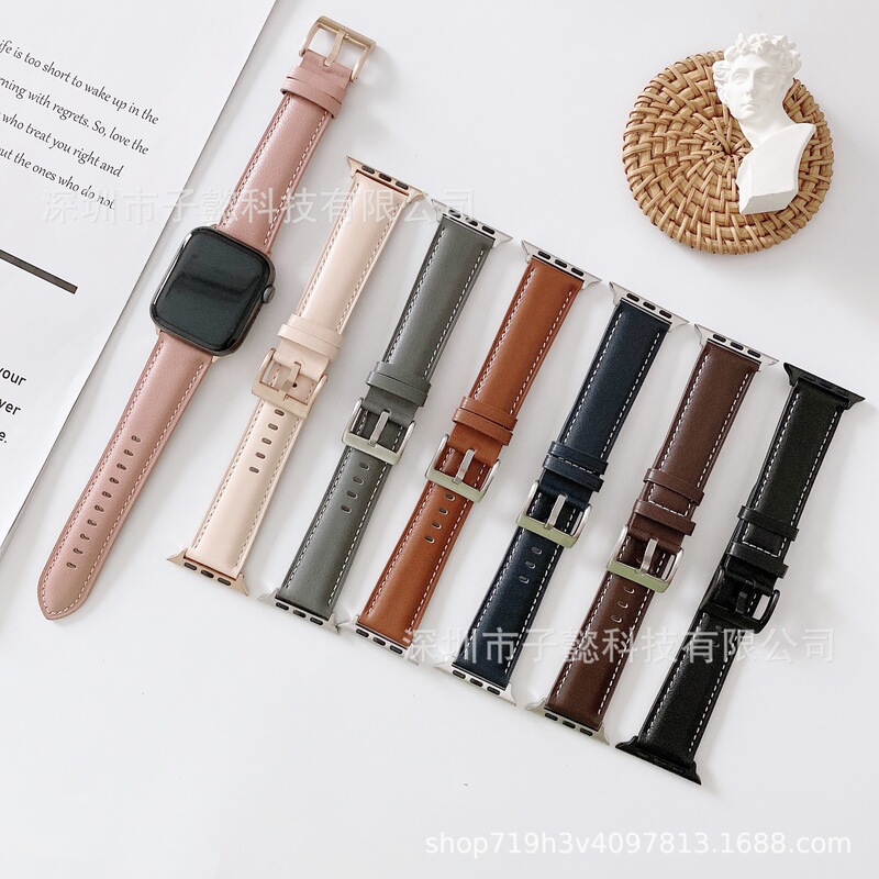 Suitable for Apple Watch 10Th Generation Leather Strap Iwatch7 6 5 Glossy Tip Apple Watch Leather Strap