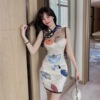Sexy mesh patchwork retro improved cheongsam dress