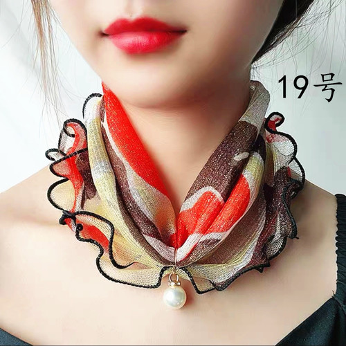 Pearl wood ear-edge gold silk scarf gold thread lace versatile scarf fashion scarf square scarf multi-purpose silk scarf wholesale