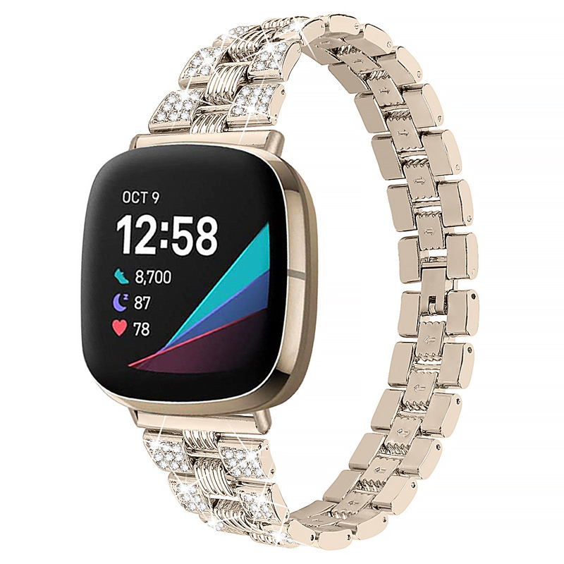 Suitable for fitbit versa4/versa3 Smart Watch Band sense Thread Double Row Diamond Strap