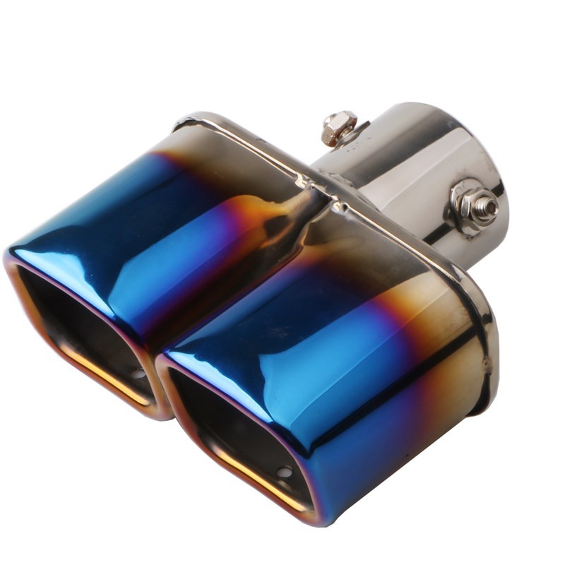 Tubo de escape de la garganta de la cola del coche doble salida un minuto dos doble fila una salida dos garganta de la cola cuadrado de la garganta de la cola cuadrado boca de la cola de la hornada Azul