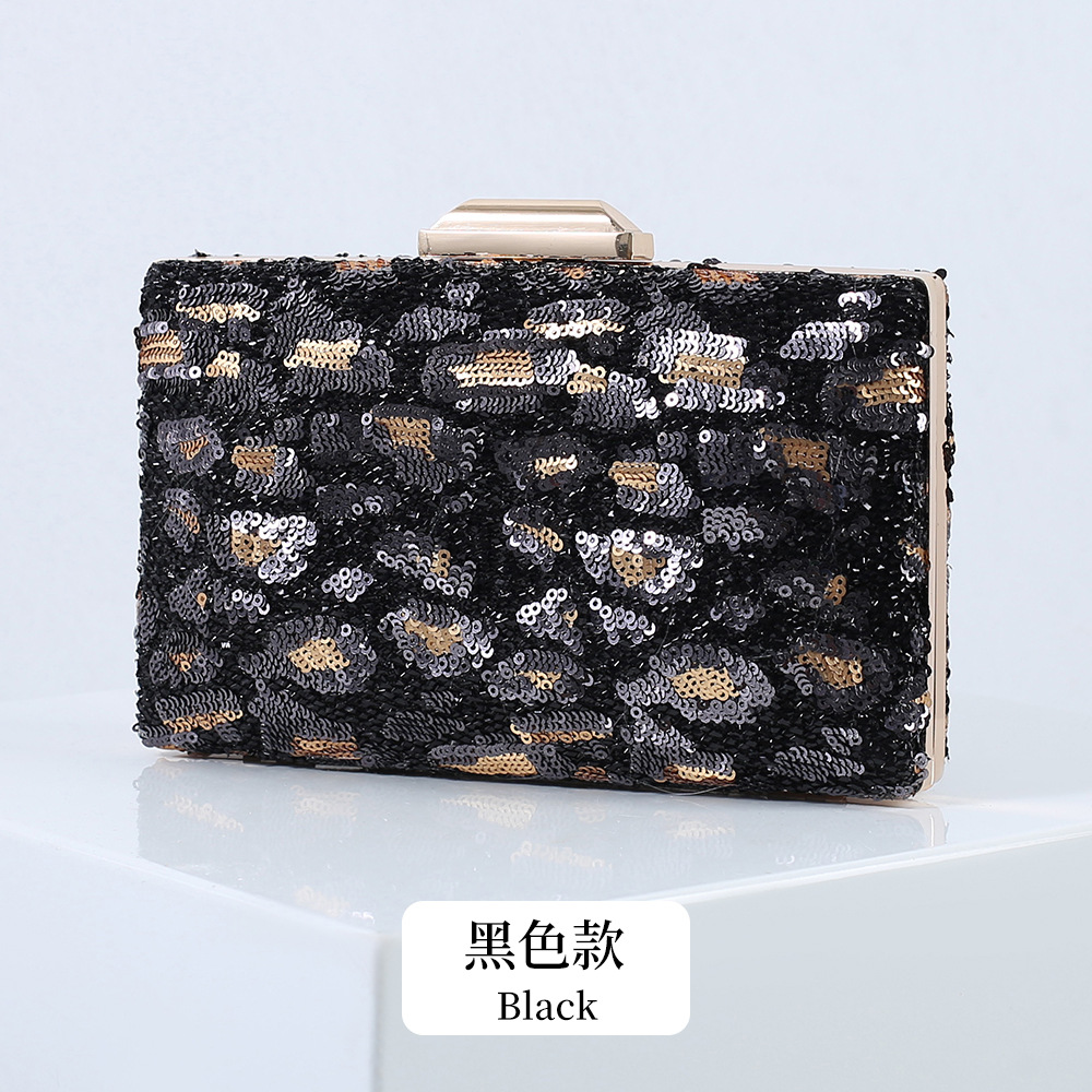 Bolso de noche de estampado de leopardo de estilo europeo y americano transfronterizo vestido de lentejuelas embrague elegante bolso de novia fábrica al por mayor bolso de mujer