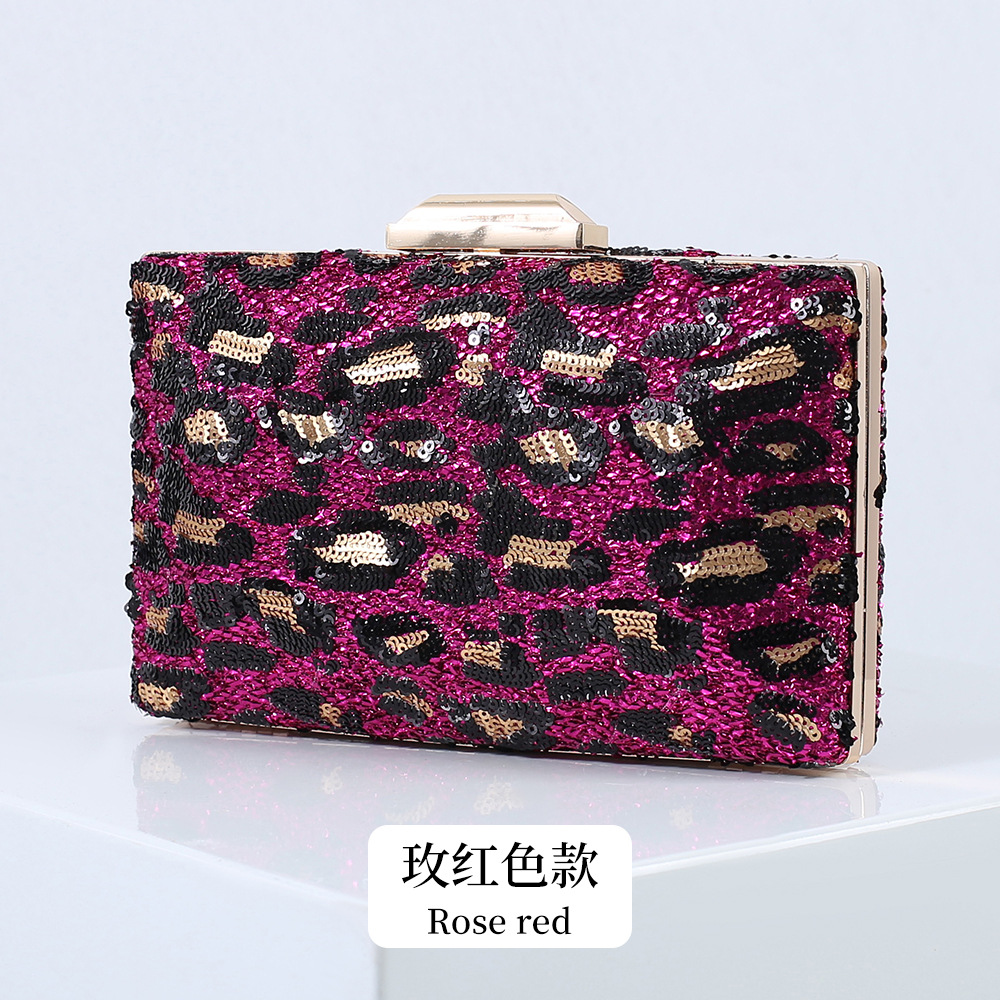 Bolso de noche de estampado de leopardo de estilo europeo y americano transfronterizo vestido de lentejuelas embrague elegante bolso de novia fábrica al por mayor bolso de mujer