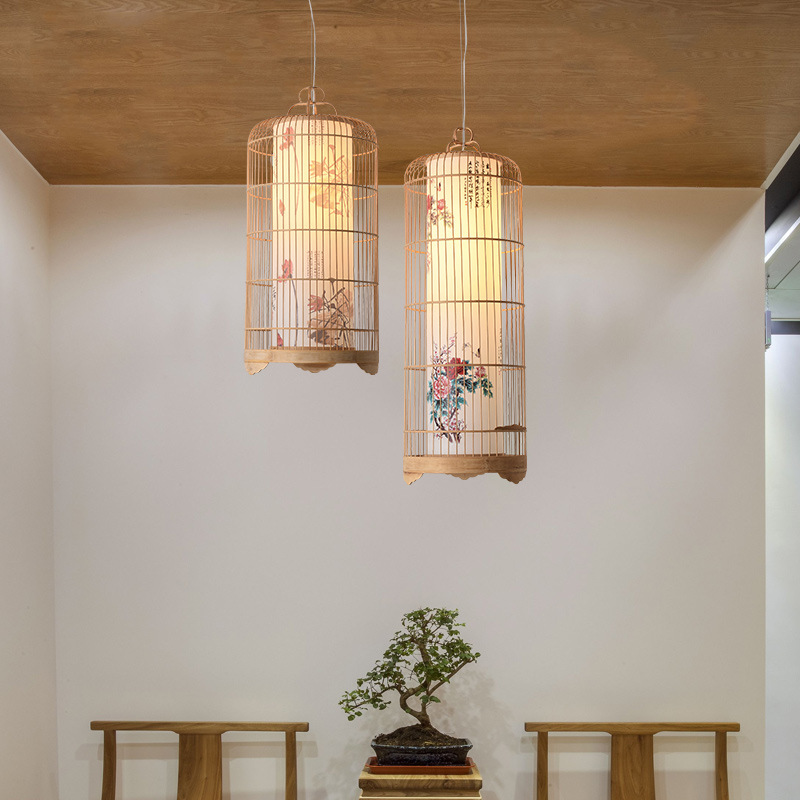 Sala de té lámpara de jaula de pájaros retro lámpara de pasillo creativo Zen Hotel araña nuevo club chino linterna comedor araña