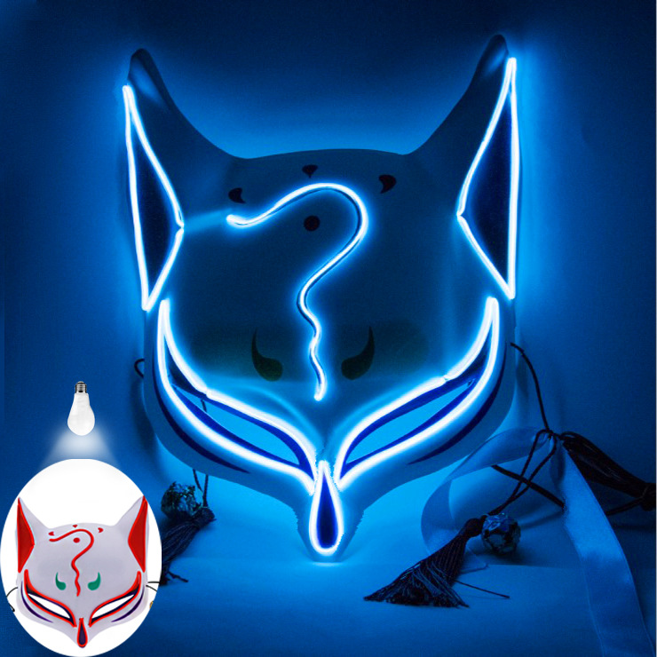 Máscara Luminosa de Halloween EL Fox Onmyoji para Carnaval Transfronterizo, Máscara Brillante para Baile de Fantasmas TikTok, Máscara Nocturna Intermitente, Máscara Divertida Luminosa