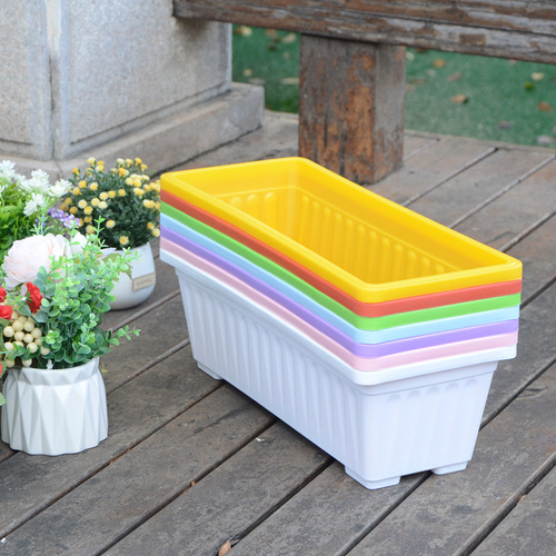 Rectangular flower pot plastic balcony vegetable pot with tray large potted orchid trough succulent planting box