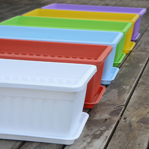 Rectangular flower pot plastic balcony vegetable pot with tray large potted orchid trough succulent planting box