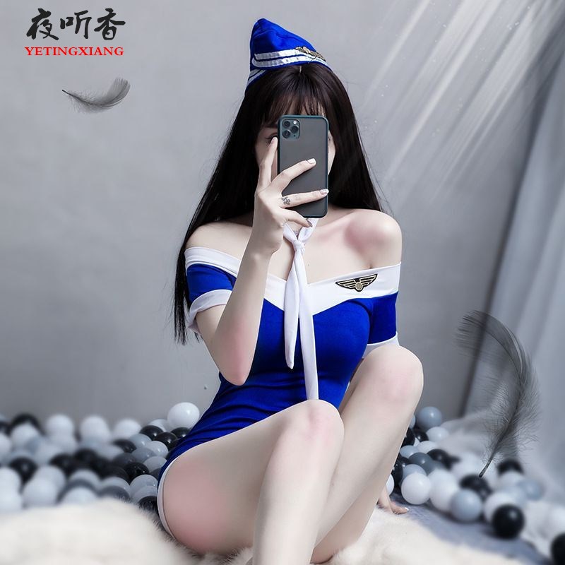 Sexy Lingerie Stewardess Uniform Shoulder Temptation Crotch Passion Suit Perspective Nightclub Female OL Secretary Suit