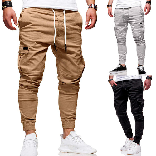 Men's New Casual Pants, Youth Fashion Trend, Solid Color, Rope Men's Sports, Plus Size Work Pants K89