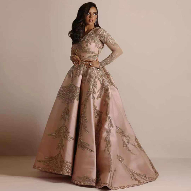 Vestido Largo con Estampado Dorado, Estilo Europeo y Americano, Primavera 2025, para Mujer, Comercio Exterior, Plataforma Independiente, Vestido de Noche Sexy para Banquetes, Color Rosa