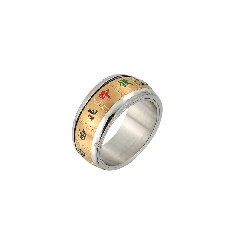 Mahjong ring all 13 titanium steel men's domineering ring creative hot selling rotating ring wholesale