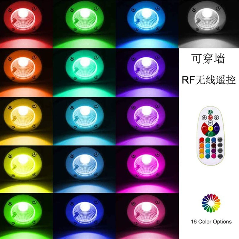 Вземx фото? (In-ground RGB LED uplight) Подсветка нижняя, 6W, DC12–24V, дистанционное управление RF опционально, верх из нержавеющей стали