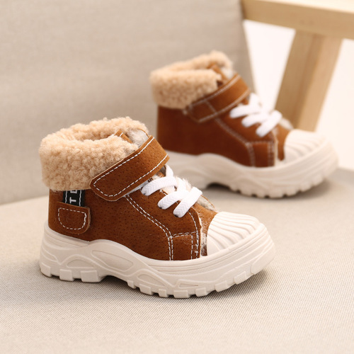 Warm children's Martin boots 2020 winter new style boys' plus velvet cotton shoes girls' waterproof short boots baby cotton boots