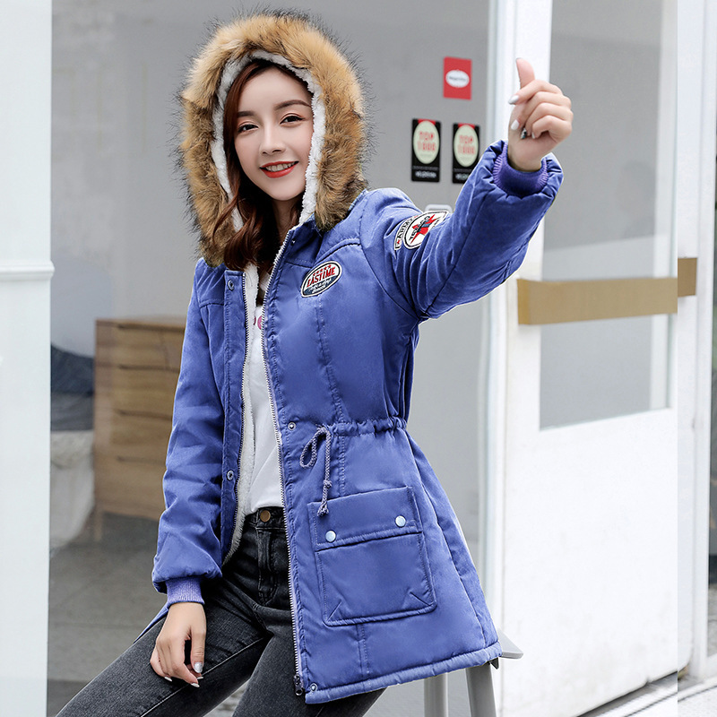 2023 otoño e invierno nuevo estilo coreano con capucha engrosada cálida chaqueta acolchada de algodón de longitud media más tamaño ropa de trabajo chaqueta acolchada de algodón para mujer