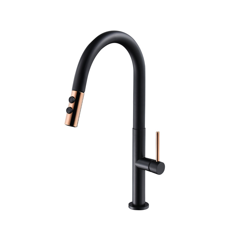Grifo de extracción de cocina de cobre nórdico transfronterizo, fregadero frío y caliente, lavabo de verduras, grifo de lavabo de comercio exterior negro