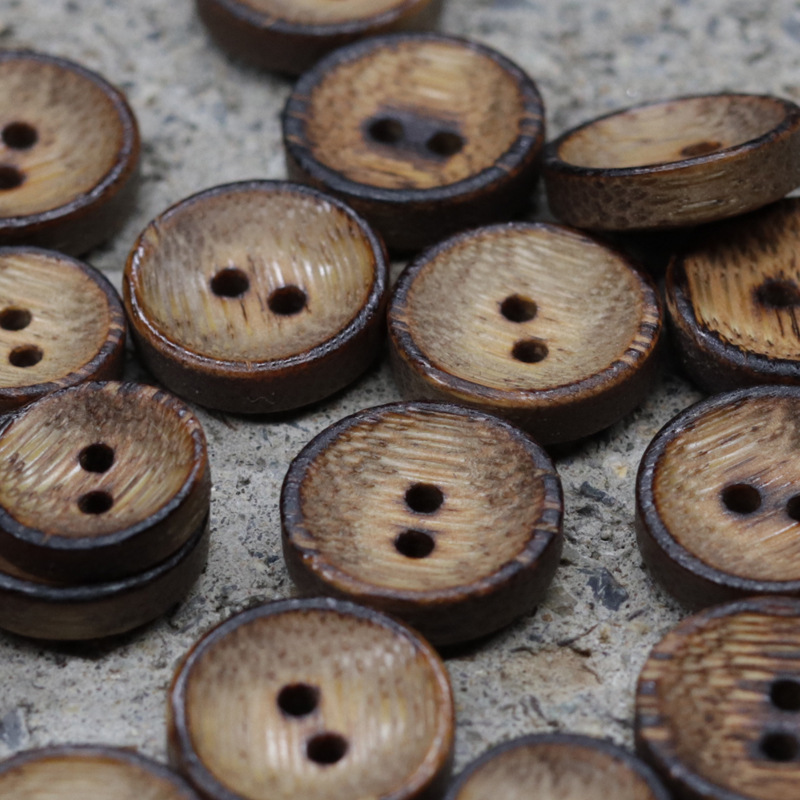 Qianxun Buttons Spot Retro Fire Pot-Shaped Two-Eye Bamboo Buttons Japanese Cotton and Linen Shirt Cardigan Long Skirt Bamboo Buttons
