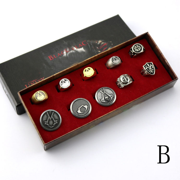 Movie Game Peripheral Products Assassin Origin Ghost Necklace Axe Alloy Ring Ten-piece Connor Jewelry Movie Game Peripheral Products Assassin Origin Ghost Necklace Axe Alloy Ring Ten-piece Connor Jewelry