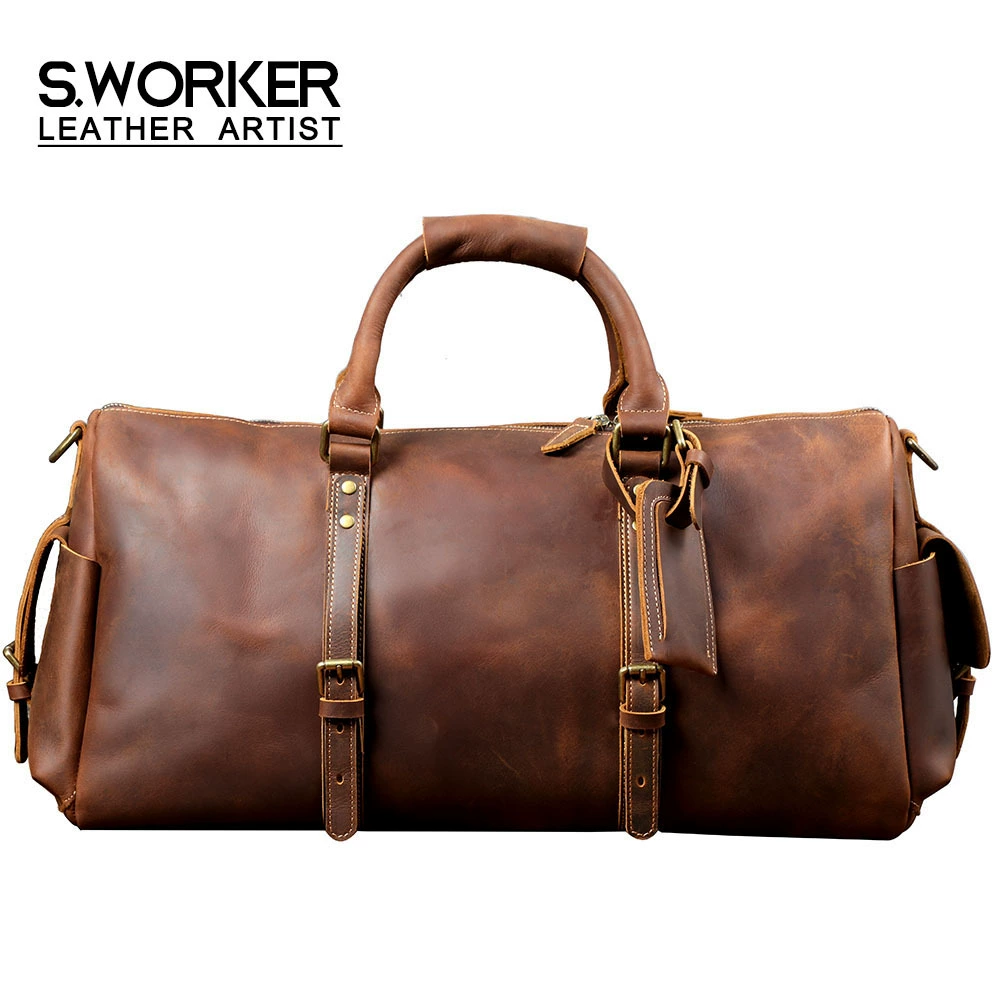 思沃可 Classic leather capacious retro travel bag, cowhide, genuine leather