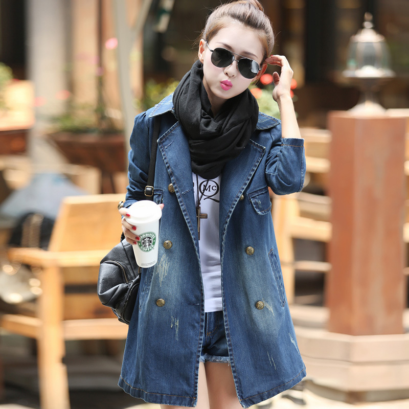 2026 Aliexpress In-Stock Denim Jacket for Women, New Autumn Fashion Korean Style Long-Sleeve Mid-Length Denim Trench Coat