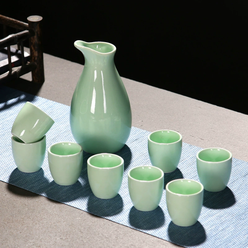 Поставка Селадон белое вино желтое вино винный диспенсер керамическая бедра фляжка Ретро китайский стиль винный набор настраиваемый логотип