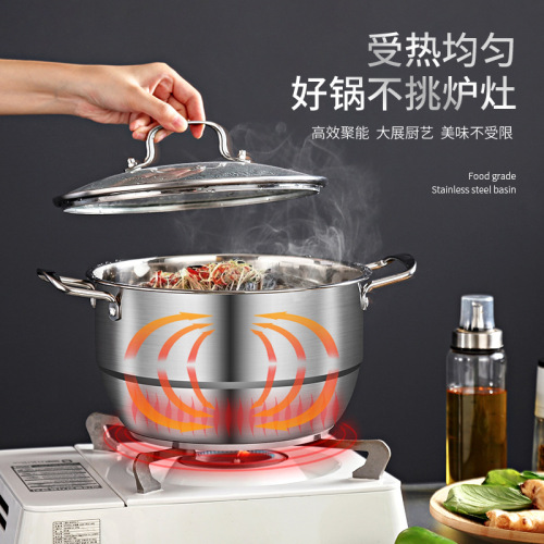 Kitchen stainless steel pot steamer King Kong soup pot cooking pot dual-purpose stainless steel pot with steaming sheet steaming grid double-ear pot