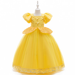 Children's dress net tulle puff sleeve girls' performance dress girl wedding dress flower girl dress Cinderella dress