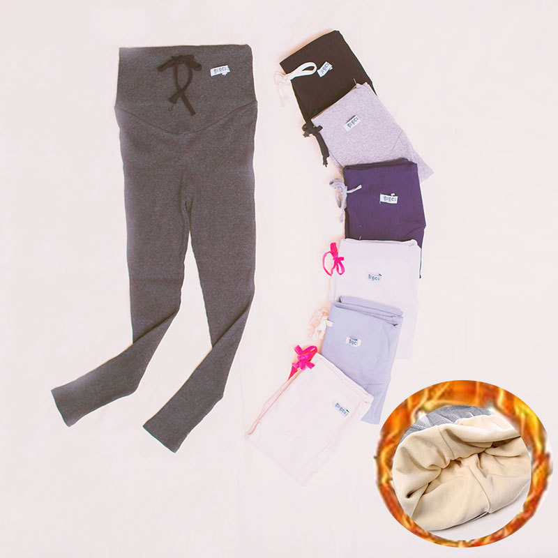 Autumn and Winter New Winter Pregnant Women's Leggings Pregnant Women's Pants Korean Style fleece-lined Pregnant Women's Pants for Abdominal Trousers Threaded Pants