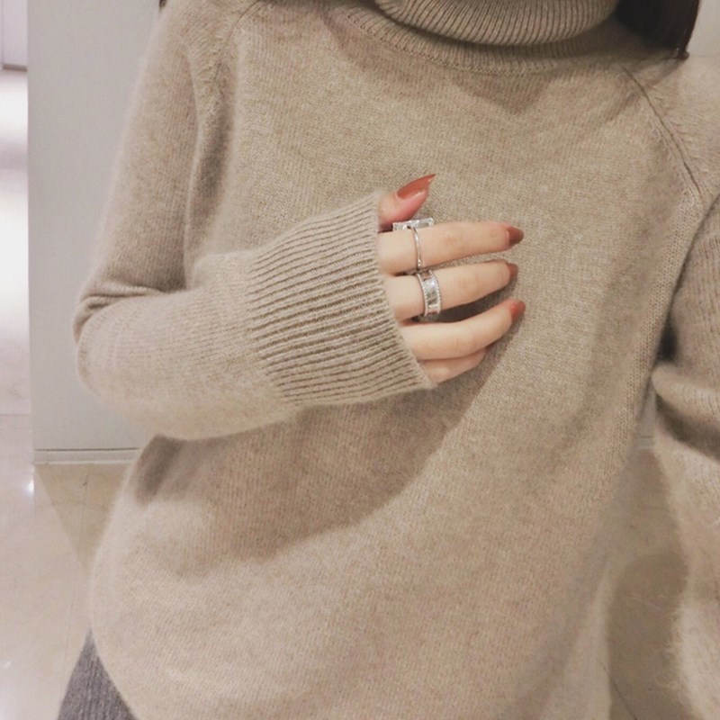 2024 venta al por mayor nuevo estilo naranja cuello alto suéter grueso mujer suelta manga corta estilo perezoso suéter de base
