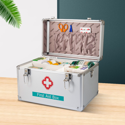 Jinlongxing Medicine Box Aluminum Alloy Medical Box Household Double-layer Portable Medicine Storage Box Metal First Aid Medicine Box
