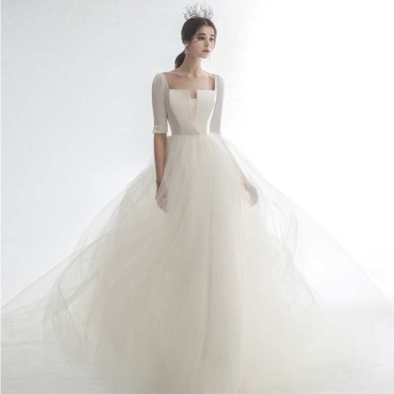 2024 nuevo estilo francés pequeño vestido de novia simple elegante adelgazamiento vestido de novia compromiso frío temperamento satén vestido de novia