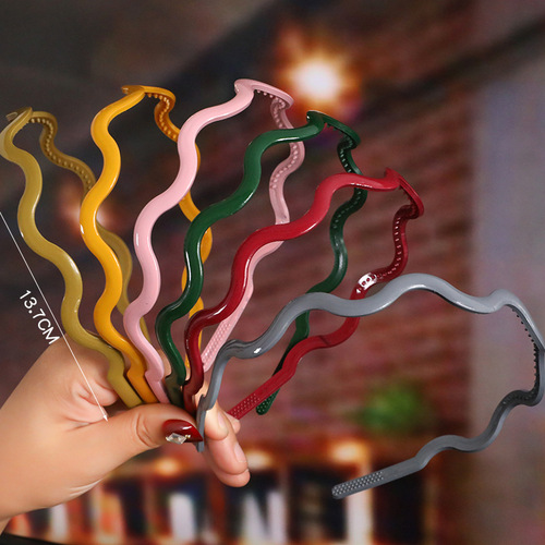 Internet-famous hair accessories women's wavy simple solid color headband Korean style matte non-slip face-washing headband simple versatile headwear