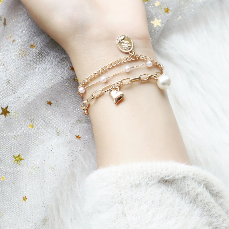 New Japanese and Korean Style Jewelry Ins Internet Popular Street Beat Golden Chain Retro Bracelet Thick Chain Bracelet Simple Accessories