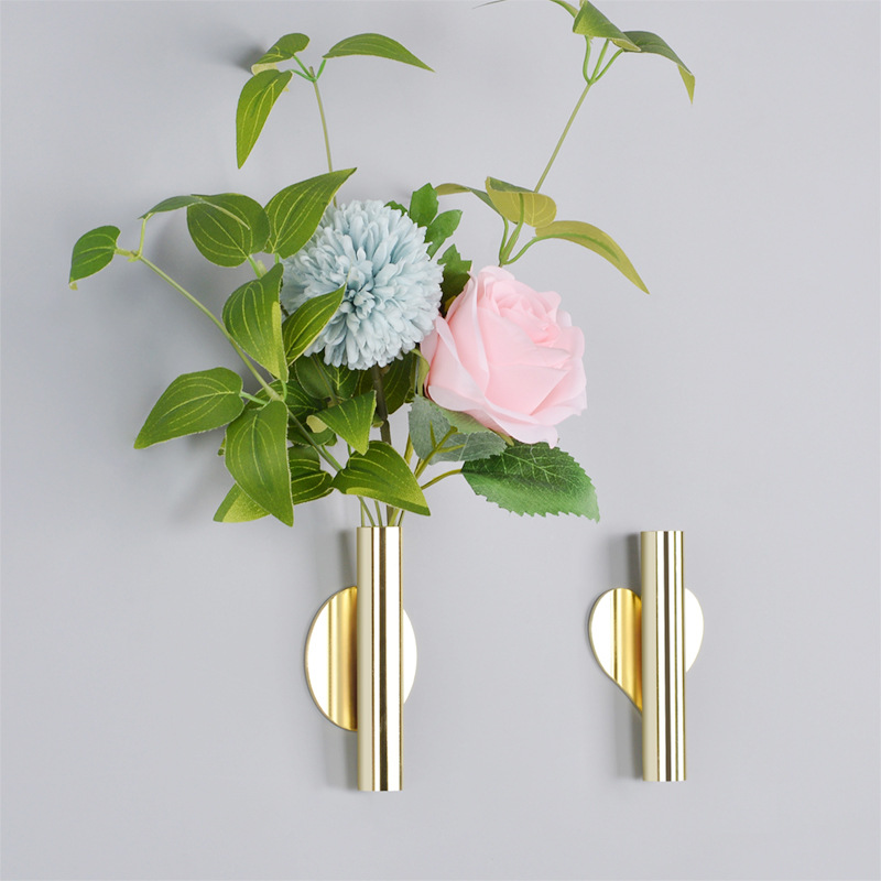 Wall Vase Nordic Style Golden Wall Flower Vase Living Room Hallway Wall Flower Vase Punch-Free Wall Decorations